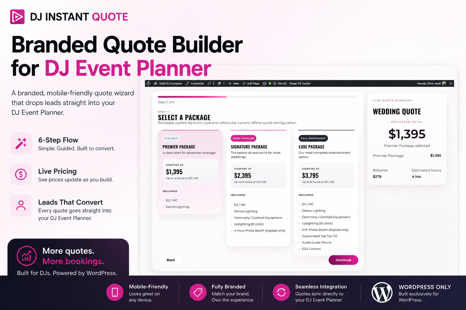 DJ Instant Quote — Branded Quote Builder for DJ Event Planner * WORDPRESS ONLY*